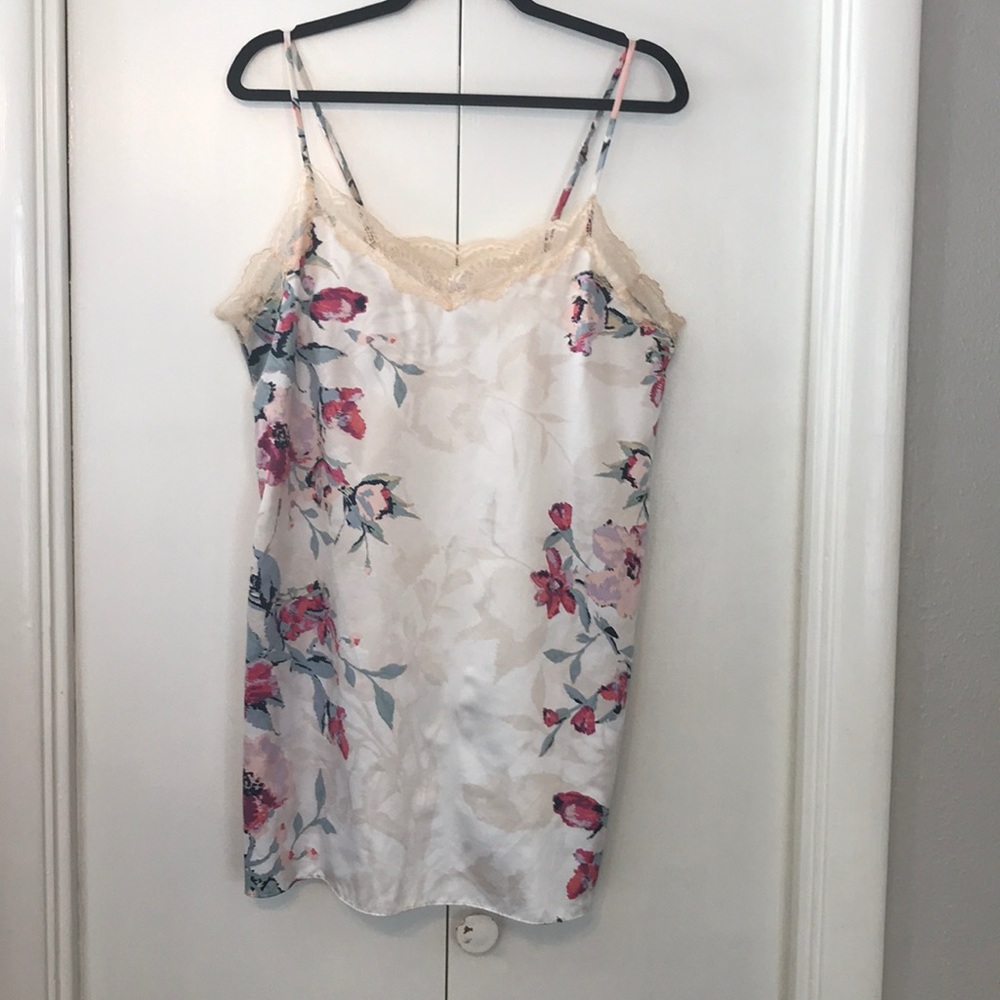 Silky floral slip with lace trim